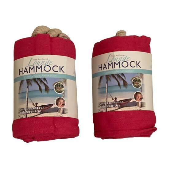 Lot of 2 Tree Anchored Lounge Hammock Pink Comfort Outdoor 78" x 39" Up to 220 - Picture 1 of 7